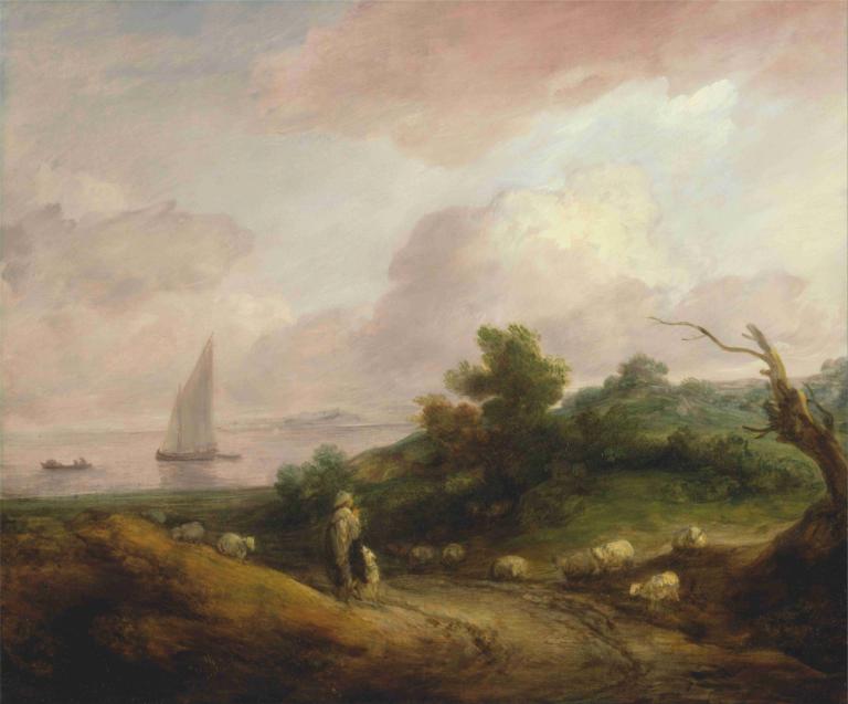 Coastal Landscape with a Shepherd and His Flock,Thomas Gainsborough,Oil Painting,Oil Painting, tree, scenery