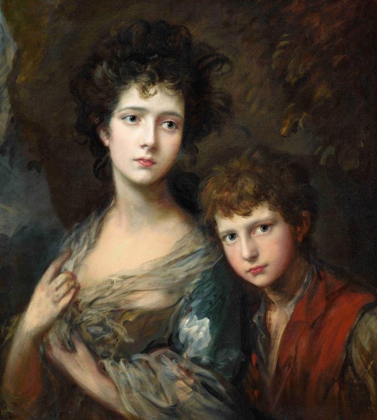 Elizabeth And Thomas Linley,エリザベス＆トーマス・リンレー,Thomas Gainsborough,トーマス・ゲインズバラ,油絵,油絵, 1女の子, 男の子1名, 現実的な, 美術パロディ