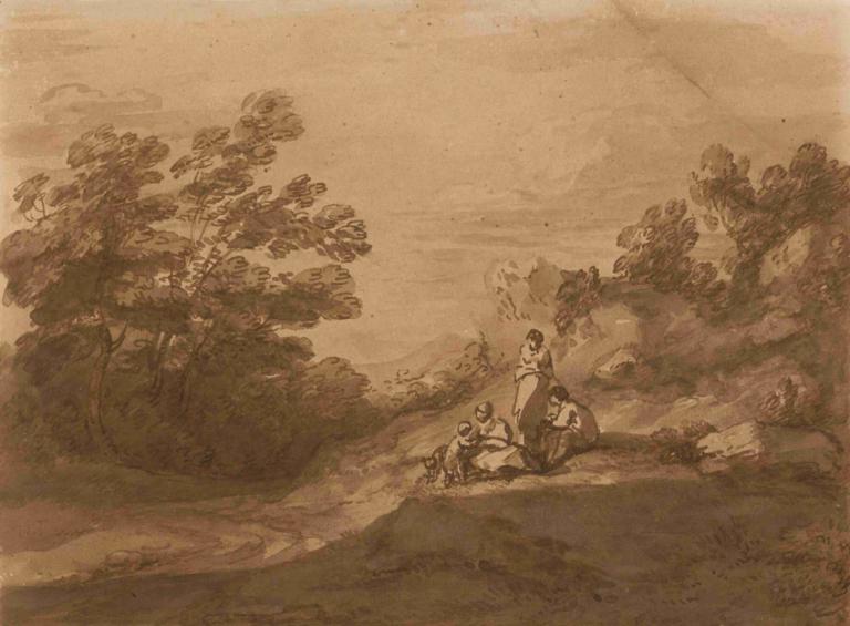 Figures Resting In A Woodland Landscape,Thomas Gainsborough,Copperplate Etching,Copperplate Etching, tree