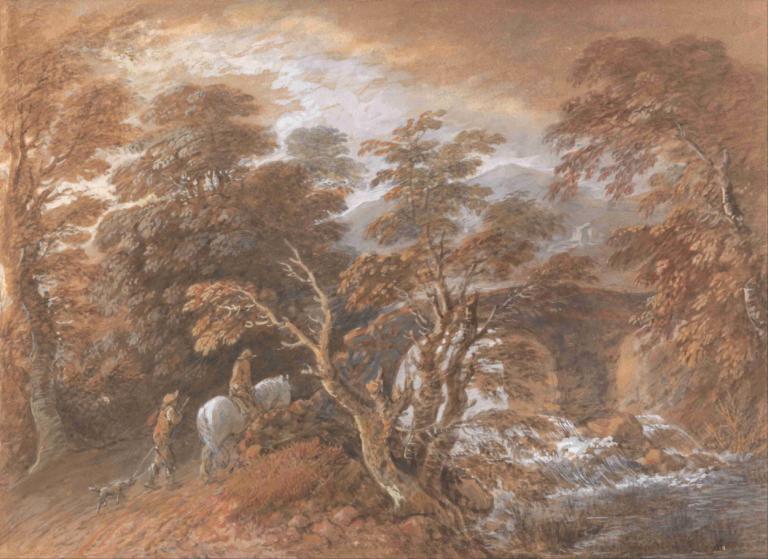 Hilly Landscape with Figures Approaching a Bridge,다리로 접근하는 인물이 있는 언덕 풍경,Thomas Gainsborough,토마스 게인즈버러,오일 페인팅