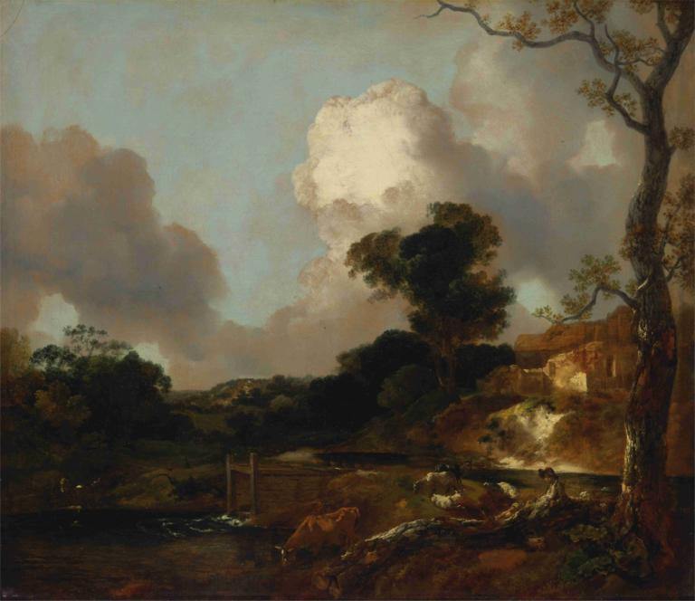 Landscape with Stream and Weir,Landschaft mit Bach und Wehr,Thomas Gainsborough,Ölgemälde,Ölgemälde, Baum