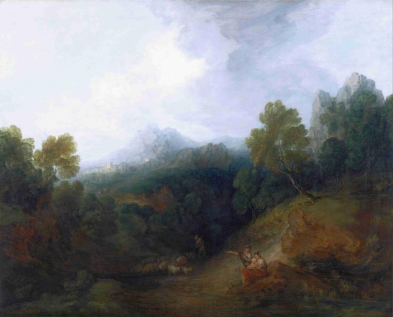 Landscape with a Flock of Sheep,양 무리가 있는 풍경,Thomas Gainsborough,토마스 게인즈버러,오일 페인팅,오일 페인팅, 나무, 경치, 옥외, 자연