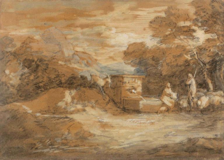 Mountain Landscape with Figures, Sheep and Fountain,인물, 양, 분수가 있는 산 풍경,Thomas Gainsborough,토마스 게인즈버러,오일 페인팅