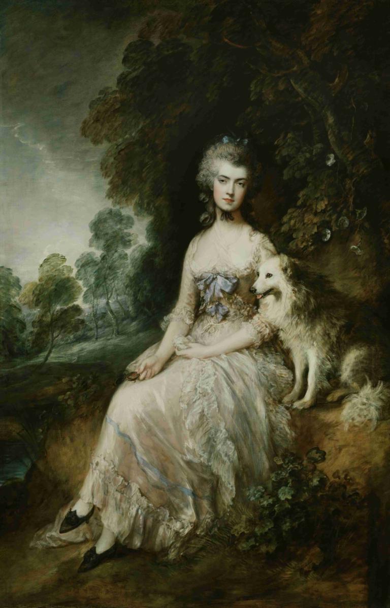 Mrs Mary Robinson (Perdita),메리 로빈슨 부인(퍼디타),Thomas Gainsborough,토마스 게인즈버러,오일 페인팅,오일 페인팅, 여자 1명, 드레스, 좌석, 나무