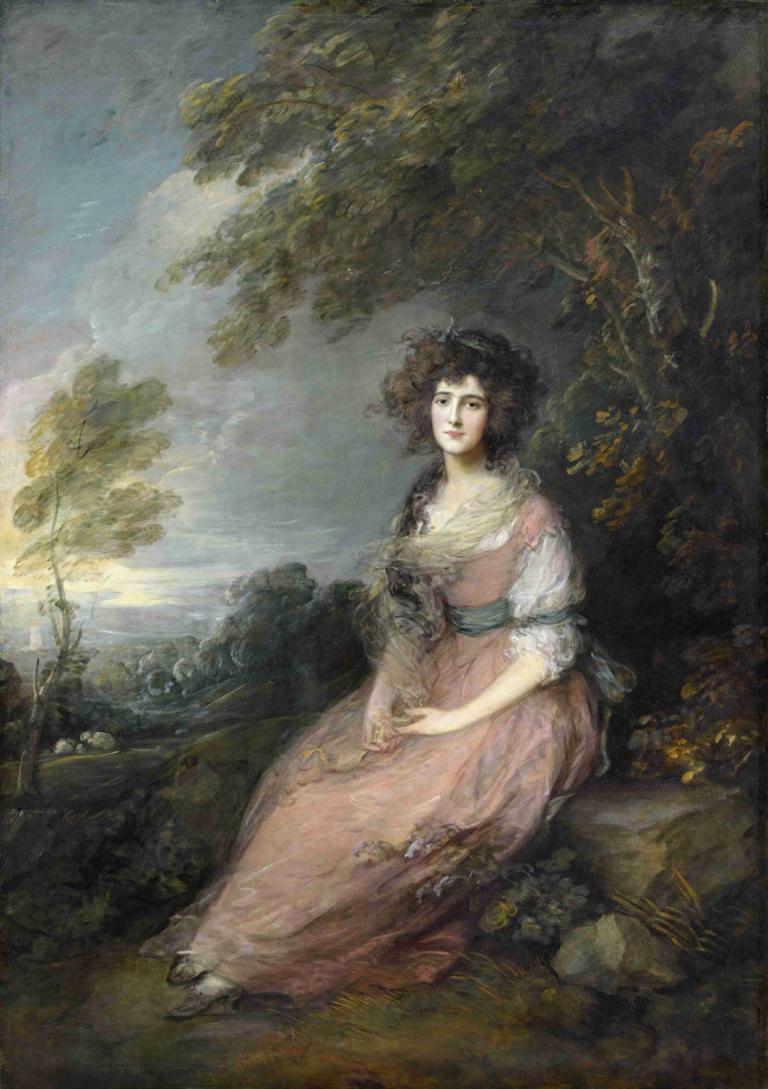 Mrs. Richard Brinsley Sheridan,리처드 브린슬리 셰리던 부인,Thomas Gainsborough,토마스 게인즈버러,오일 페인팅,오일 페인팅, 여자 1명, 독주, 좌석, 나무