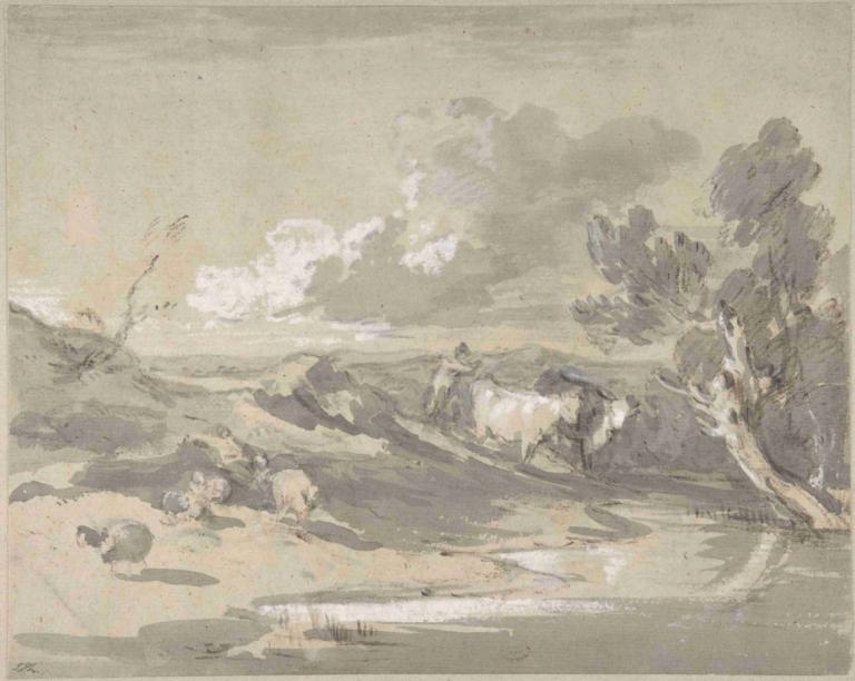 Open Landscape with Herdsman, Cows, and Sheep,목동, 소, 양이 있는 열린 풍경,Thomas Gainsborough,토마스 게인즈버러,동판 에칭,동판 에칭