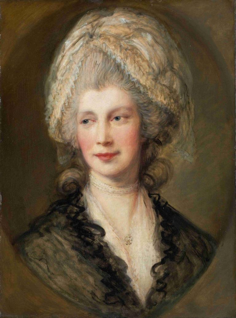 Queen Charlotte,샬롯 여왕,Thomas Gainsborough,토마스 게인즈버러,오일 페인팅,오일 페인팅, 여자 1명, 독주, 현실적인, 보석류, 초상화, 목걸이, 전통 미디어