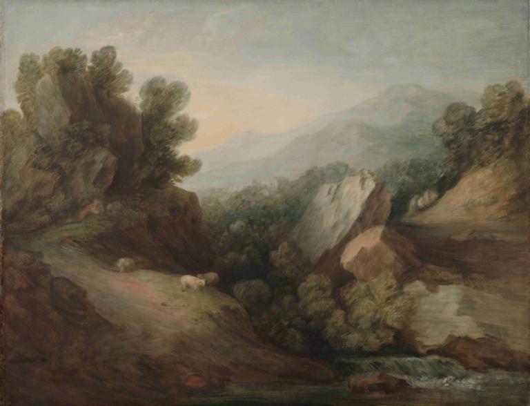 Rocky, Wooded Landscape with a Dell and Weir,델과 둑이 있는 바위와 숲이 우거진 풍경,Thomas Gainsborough,토마스 게인즈버러,오일 페인팅