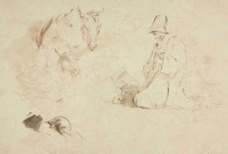 Sketches Figures and Animals,인물과 동물 스케치,Thomas Gainsborough,토마스 게인즈버러,스케치,스케치, 단색화, 모자, 늑대, 개, 전통 미디어, 동물, 세피아