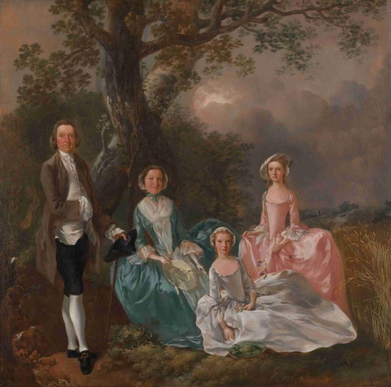 The Gravenor Family,그레이브너 가족,Thomas Gainsborough,토마스 게인즈버러,오일 페인팅,오일 페인팅, 여러 여자, 드레스, 나무, 오래된, 늙은 여자, 미술 패러디