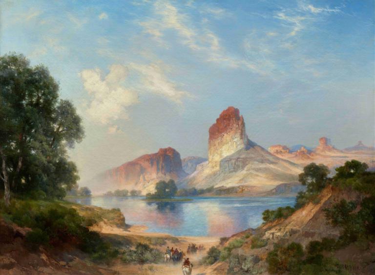 An Indian Paradise (Green River, Wyoming),印第安人的天堂（怀俄明州绿河）,Thomas Moran,托马斯-莫兰,油画,油画, 户外, 树, 风景, 天空, 天, 云, 山