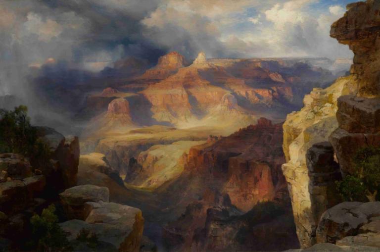 Grand Canyon, Arizona,Thomas Moran,Oil Painting,Oil Painting, scenery, no humans, outdoors, cloud, mountain