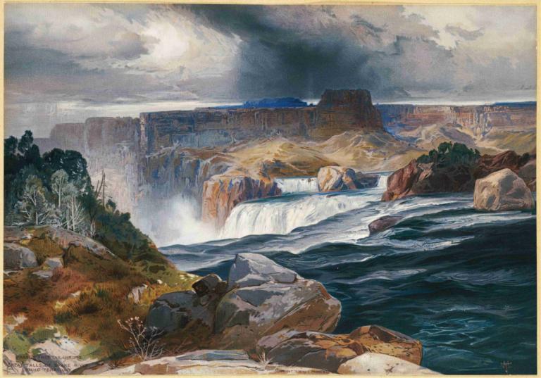 Great Falls of Snake River, Idaho Territory,Thomas Moran,Tomáš Moran,Olejomalba,Olejomalba, žádní lidé