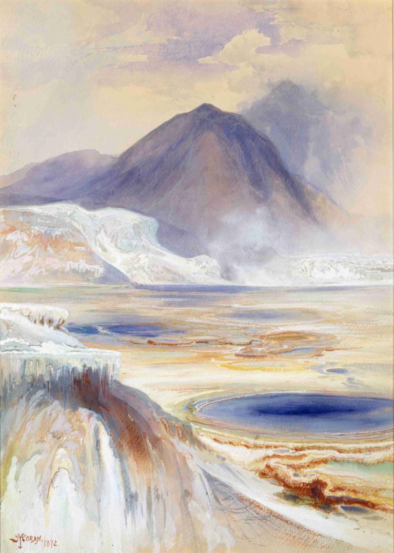 Mammoth Hot Springs, Yellowstone,Thomas Moran,Ελαιογραφία,Ελαιογραφία, όχι ανθρώπους, τοπίο