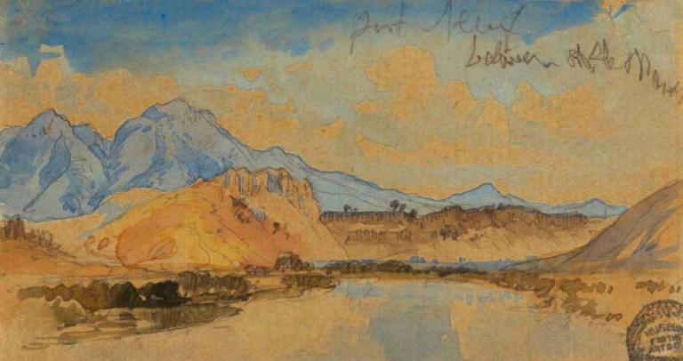 Port Neuf Canyon, Idaho,爱达荷州诺夫峡谷港,Thomas Moran,托马斯-莫兰,油画,油画, 户外, 风景, 没有人类, 天空, 山, 云, 传统媒体, 绘画（中）, 景观