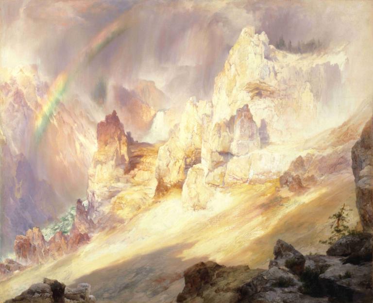 Rainbow Over The Grand Canyon Of The Yellowstone,Thomas Moran,Oil Painting,Oil Painting, rainbow, scenery