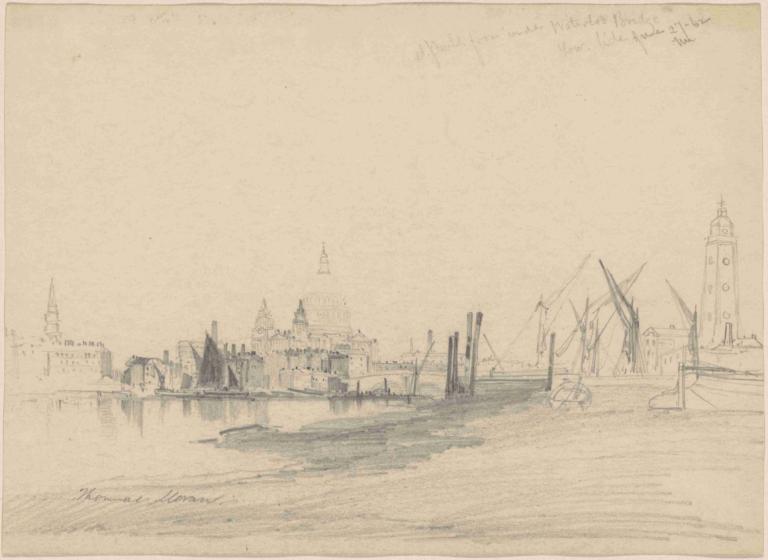 St. Paul's from Under Waterloo Bridge, Low Tide,워털루 다리 아래에서 바라본 세인트 폴 성당, 썰물,Thomas Moran,토마스 모란,오일 페인팅