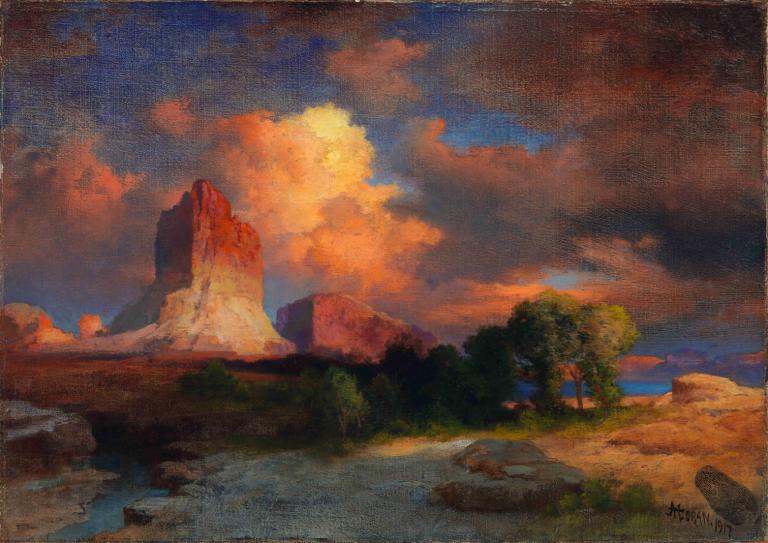 Sunset Cloud, Green River, Wyoming,Thomas Moran,Yağlı boya,Yağlı boya, insan yok, açık havada, manzara, bulut