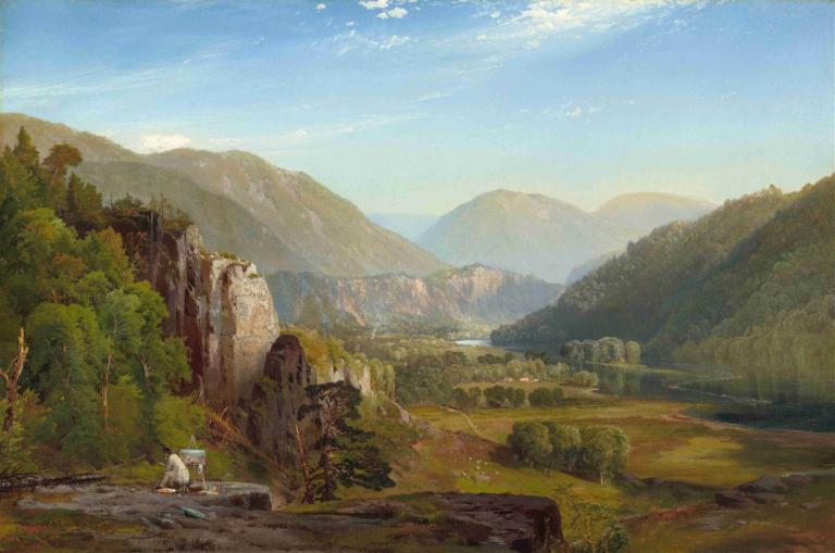 The Juniata,Evening,Thomas Moran,Oil Painting,Oil Painting, scenery, outdoors, sky, tree, day, mountain