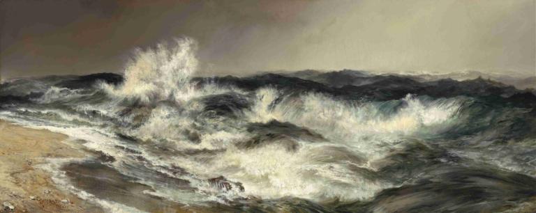 The Much Resounding Sea,De veel klinkende zee,Thomas Moran,Olieverf,Olieverf, golven, geen mensen, oceaan