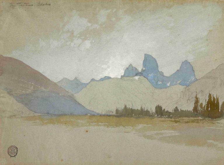 The Tetons, Idaho,Tetons, Idaho,Thomas Moran,Yağlı boya,Yağlı boya, manzara, insan yok, dağ, açık havada