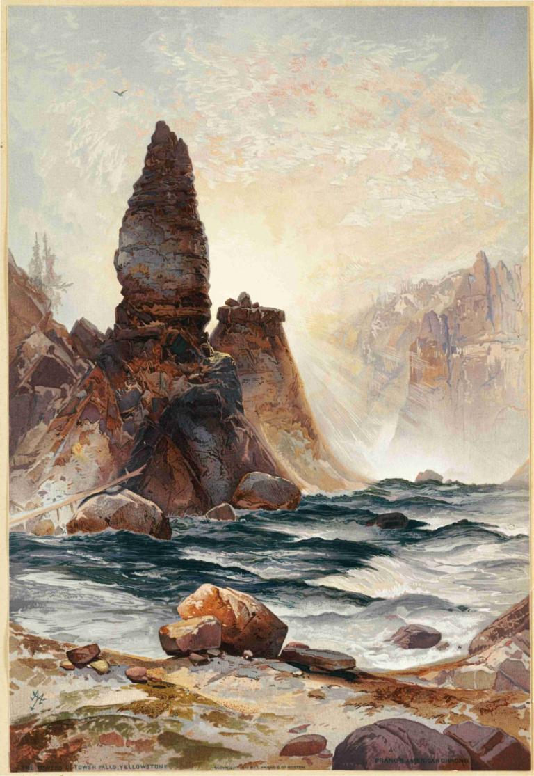 The Towers of Tower Falls, Yellowstone,Les tours de Tower Falls, Yellowstone,Thomas Moran,Peinture à l'huile