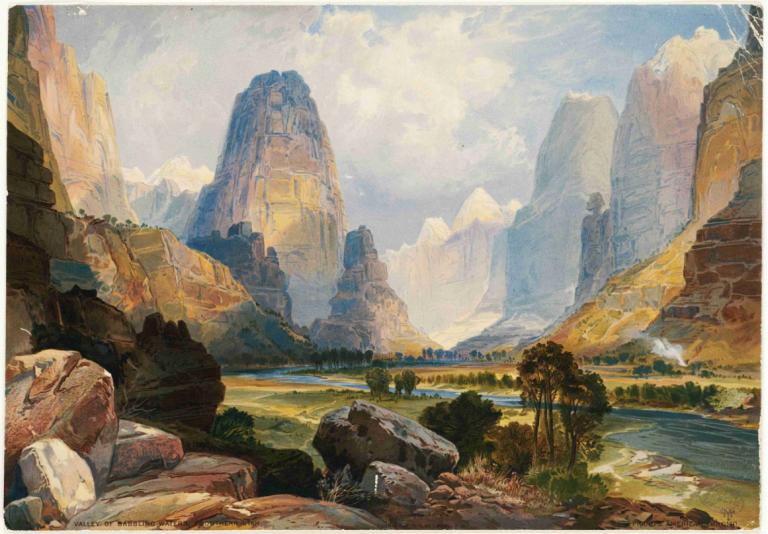 Valley of Babbling Waters, Southern Utah,Valea Babbling Waters, sudul statului Utah,Thomas Moran