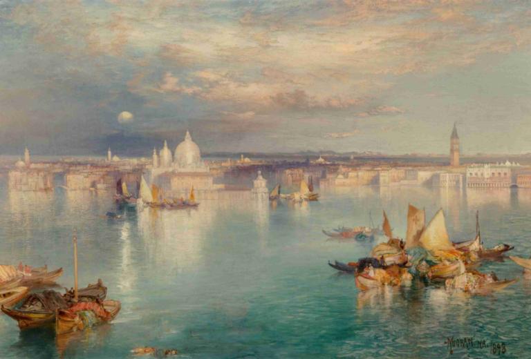 Venetian Scene,Benátská scéna,Thomas Moran,Tomáš Moran,Olejomalba,Olejomalba, plavidlo, scenérie, loď