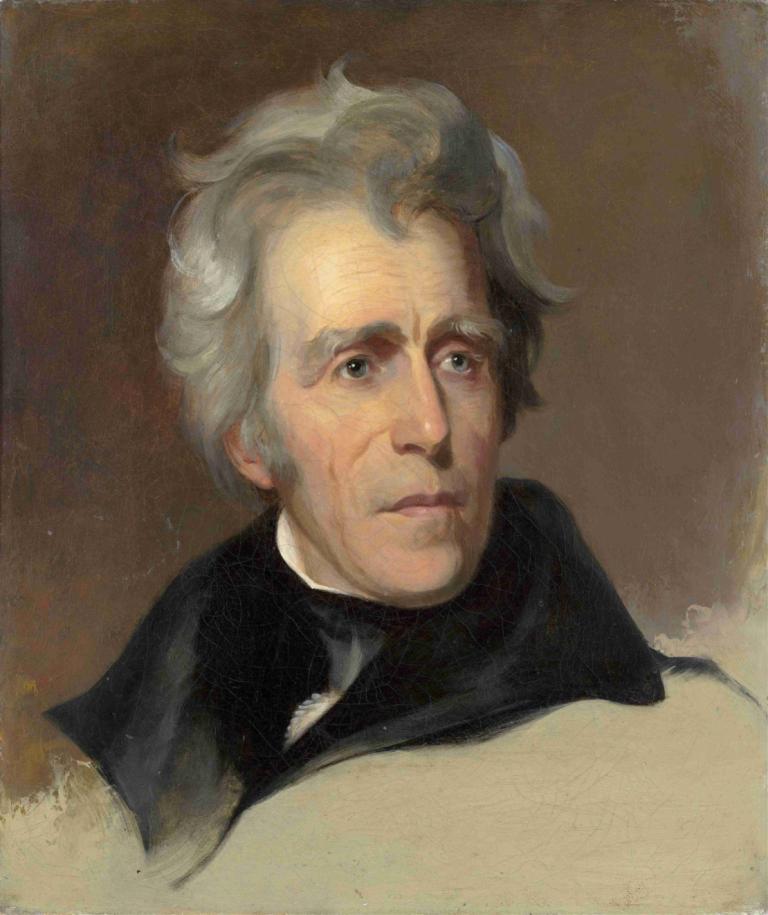 Andrew Jackson,Thomas Sully,Oil Painting,Oil Painting, solo, 1boy, male focus, grey hair, old, portrait