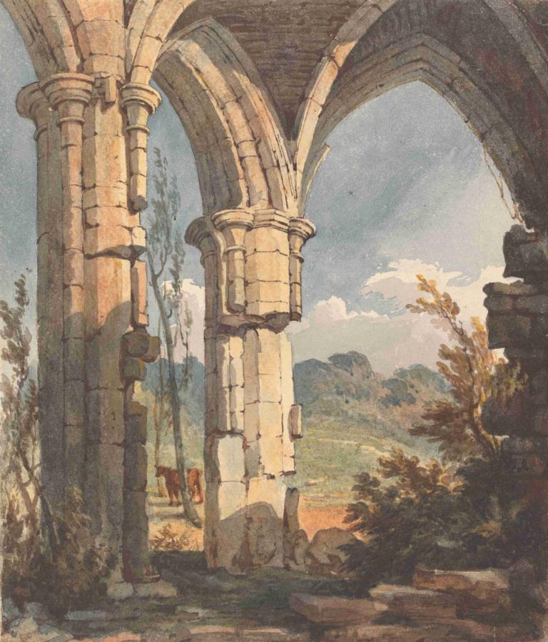 Landscape Looking Through Ruined Archway,Thomas Sully,Oil Painting,Oil Painting, scenery, outdoors, sky