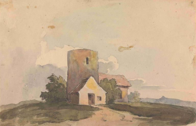 Landscape with Building Structure,Landskab med bygningsstruktur,Thomas Sully,Oliemaleri,Oliemaleri