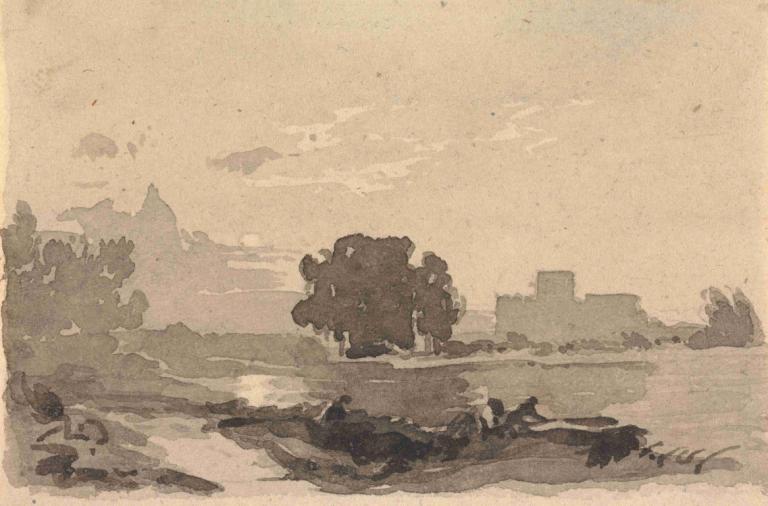 Landscape with Castle in Background,Paesaggio con castello sullo sfondo,Thomas Sully,Pittura ad olio