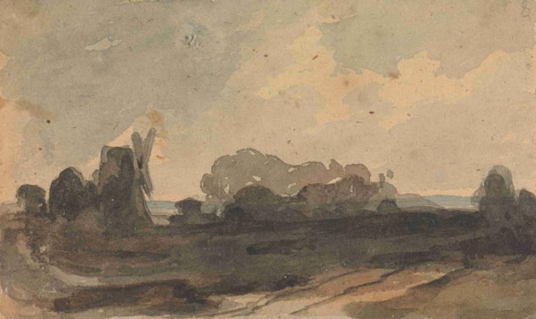 Landscape with Trees and Windmill,Maisema, jossa on puita ja tuulimylly,Thomas Sully,Öljymaalaus,Öljymaalaus