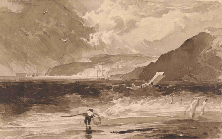 Lyme Regis, Dorsetshire, a Squall,Lyme Regis, Dorsetshire, ryömintää,Thomas Sully,Öljymaalaus,Öljymaalaus