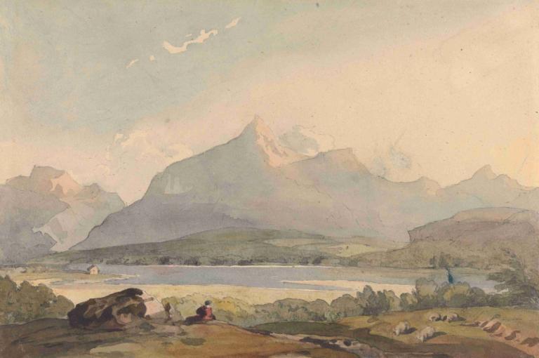 Mountainous Landscape with Lake and Figure in Foreground,호수와 인물이 전경에 있는 산악 풍경,Thomas Sully,토마스 설리,오일 페인팅