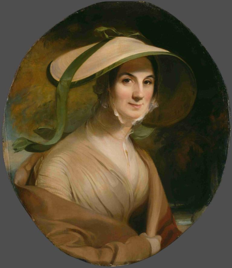 Mrs. George Lingen,Mevrouw George Lingen,Thomas Sully,Olieverf,Olieverf, solo, hoed, realistisch