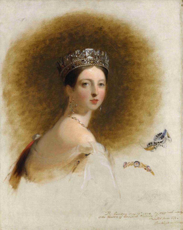 Queen Victoria,Koningin Victoria,Thomas Sully,Olieverf,Olieverf, 1meisje, juwelen, solo, oorbellen