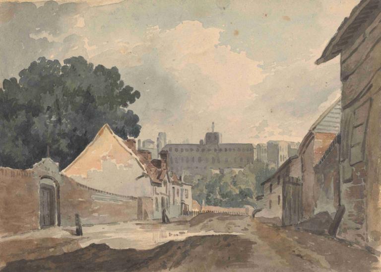 Street Scene, Lined with Buildings,Gatuscen, kantad av byggnader,Thomas Sully,Oljemålning,Oljemålning