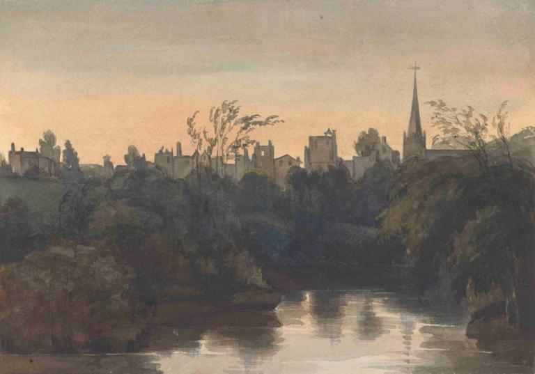 Town Scene on River,Stadsgezicht op rivier,Thomas Sully,Olieverf,Olieverf, geen mensen, landschap