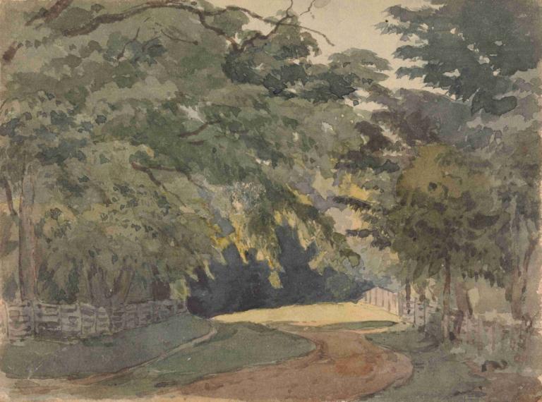 Tree-lined Lane,Laan met bomen,Thomas Sully,Olieverf,Olieverf, geen mensen, boom, buitenshuis, landschap, weg