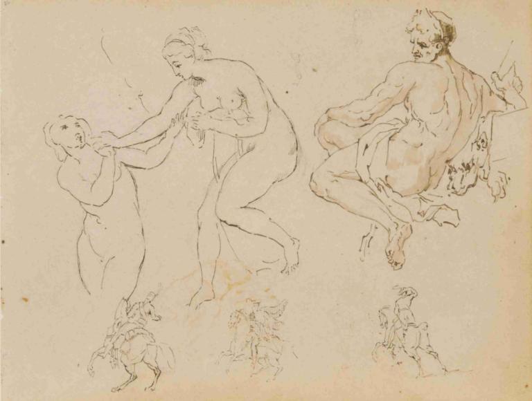 Two Female Nudes; Seated Male Nude,Twee vrouwelijke naakten; zittend mannelijk naakt,Thomas Sully,Schetsen