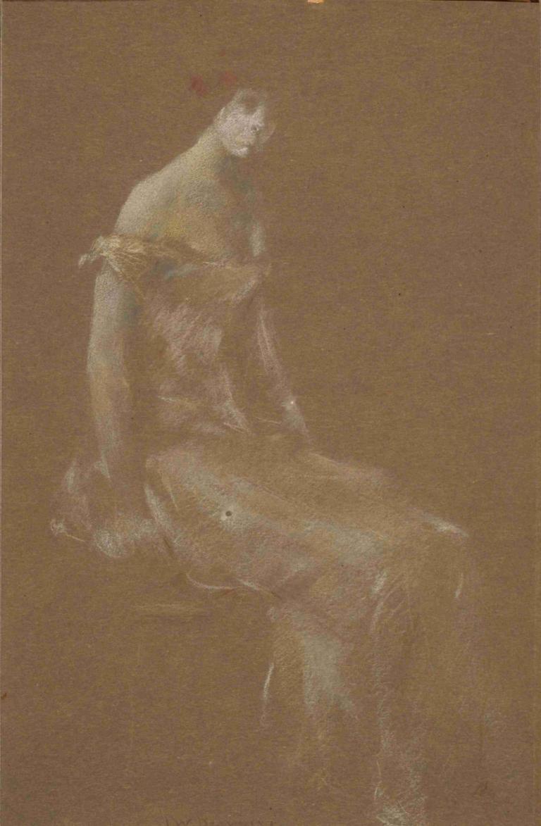 Portrait of a Lady in Pink #3,Portretul unei doamne în roz #3,Thomas Wilmer Dewing,Schiță,Schiță, solo, stând