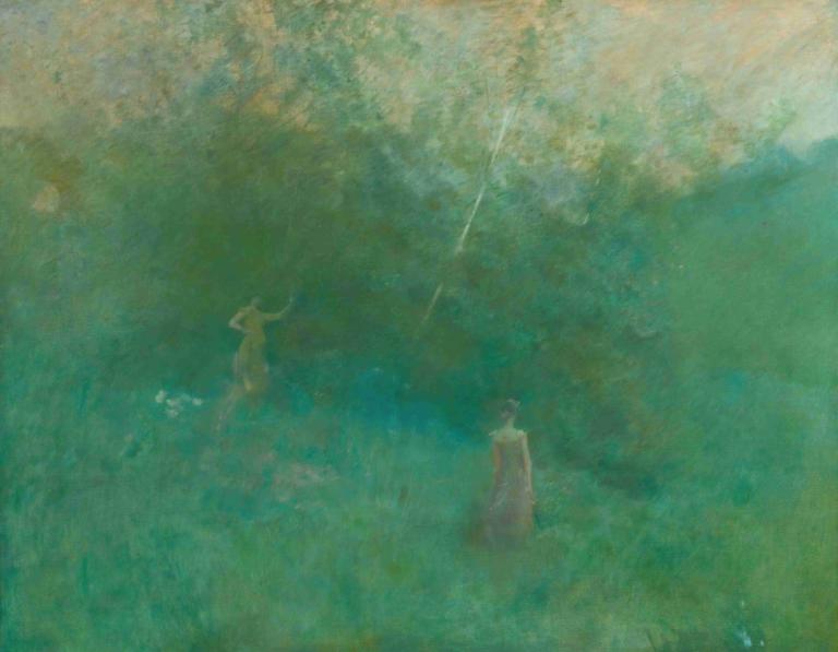 The White Birch,Thomas Wilmer Dewing,Oil Painting,Oil Painting, painting (medium), traditional media, 1boy