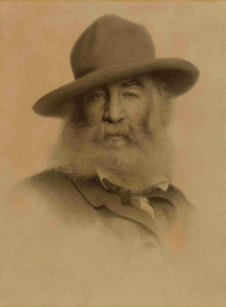 Walt Whitman,Thomas Wilmer Dewing,Sketch,Sketch, 1boy, male focus, solo, hat, facial hair, sepia, beard