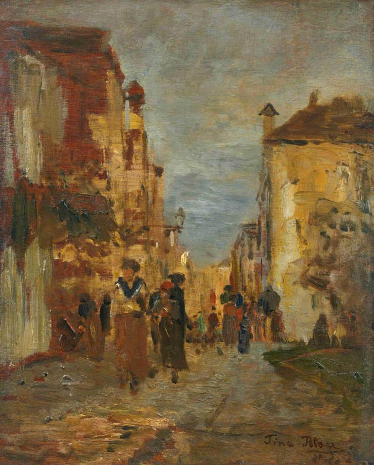 A Town Street,Bir Kasaba Sokağı,Tina Blau,Yağlı boya,Yağlı boya, birden fazla erkek, açık havada