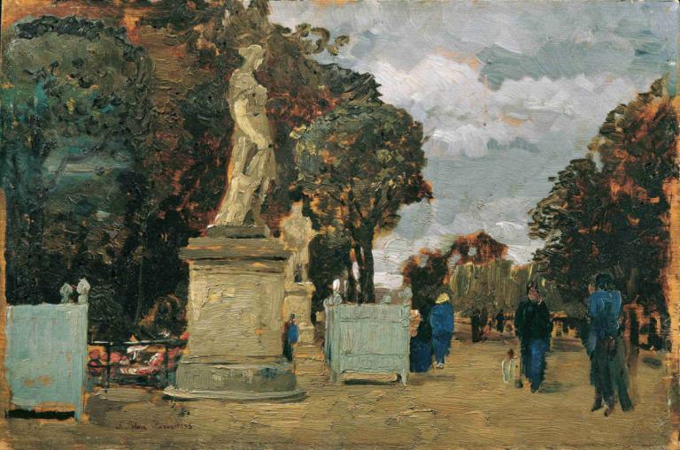 Aus den Tuilerien – Grauer Tag,Dalle Tuileries - Giornata grigia,Tina Blau,Pittura ad olio,Pittura ad olio