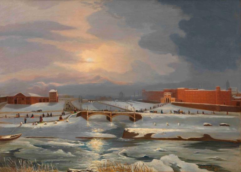 Die Franz Josephs-Kaserne mit Hauptzollamt und Radetzkybrücke im Winter