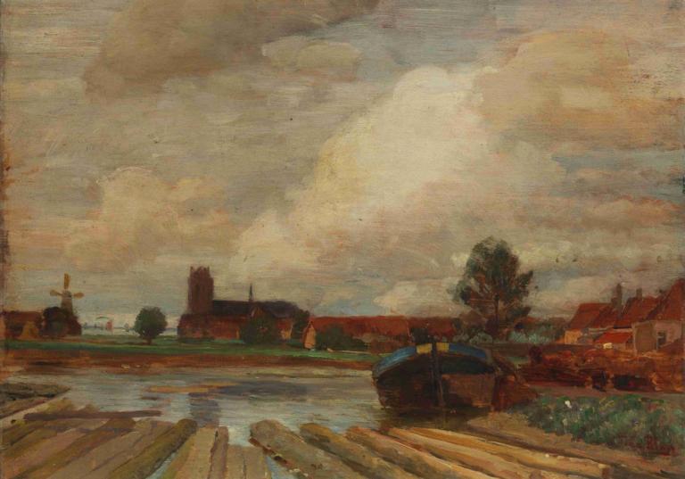 Dordrecht,Tina Blau,Peinture à l'huile,Peinture à l'huile, paysage, nuage, en plein air, pas d'humains