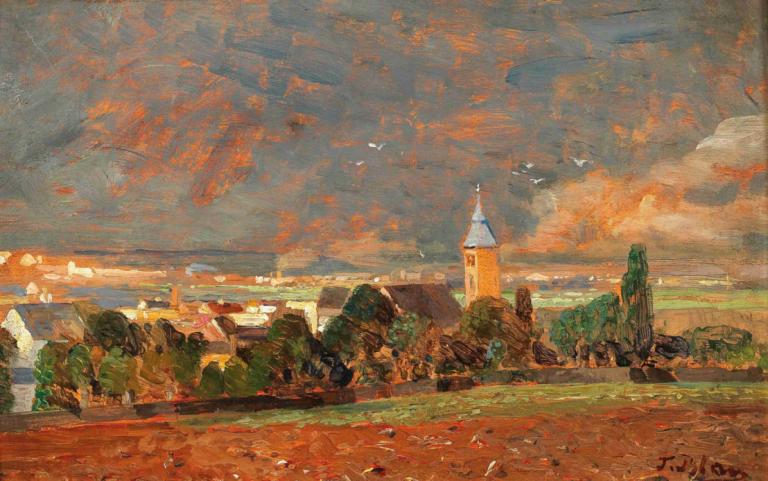 Heiligenstadt, Study,Tina Blau,Ölgemälde,Ölgemälde, Landschaft, keine Menschen, draußen, Wolke, Himmel, Vogel