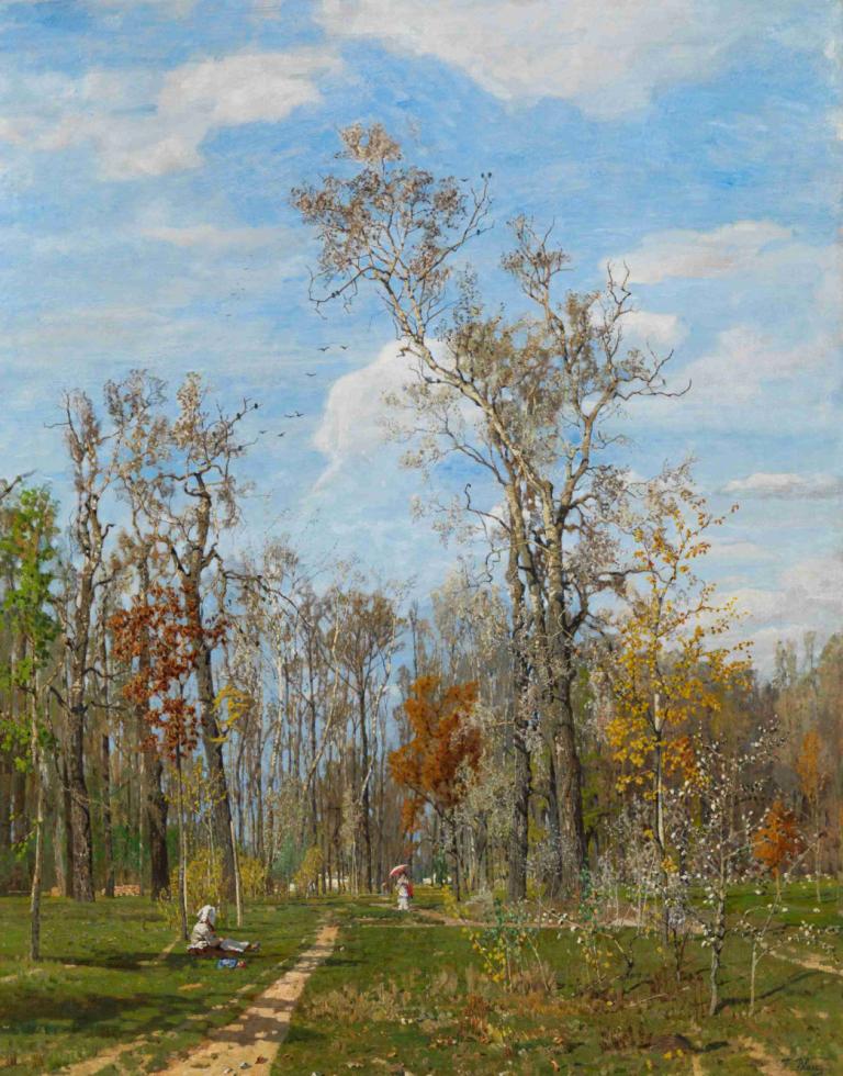 In der Krieau (Praterpartie im Frühling),Tina Blau,Oil Painting,Oil Painting, tree, outdoors, sky, cloud